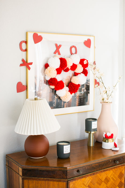 DIY Pom Pom Heart Wreath