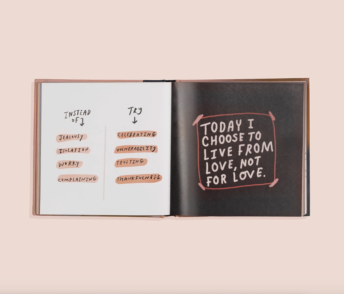 Open YOU ARE LOVED book with motivational text on a light pink background