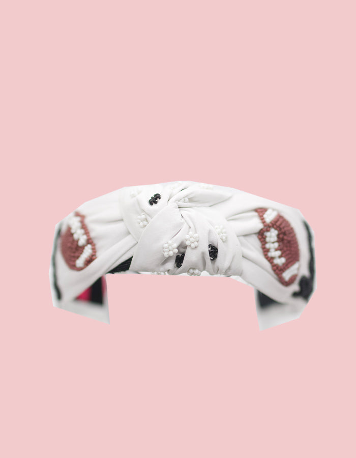 White 'game day' Football beaded headband