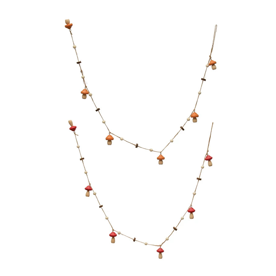 Pine Wood Mushroom Garland, 2 Colors