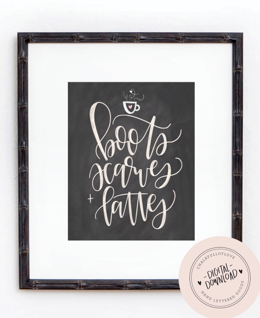 Boots, Scarves + Lattes Chalkboard Print - INSTANT DOWNLOAD - Chalkfulloflove