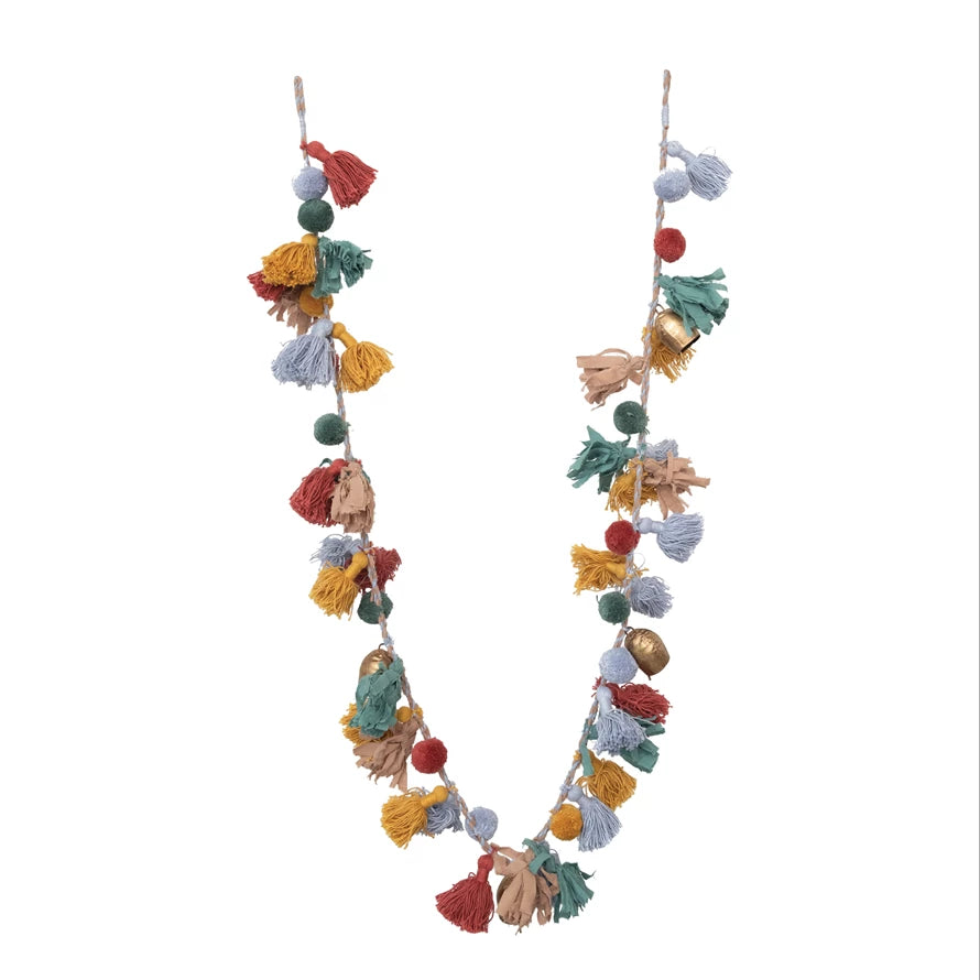 Multicolor Handmade Tassel, Pom and Bell Garland