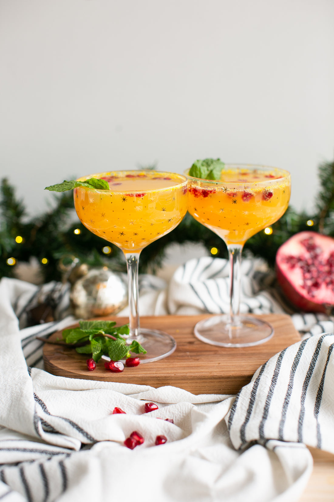 Christmas Morning Mimosa with Mint & Pomegranate