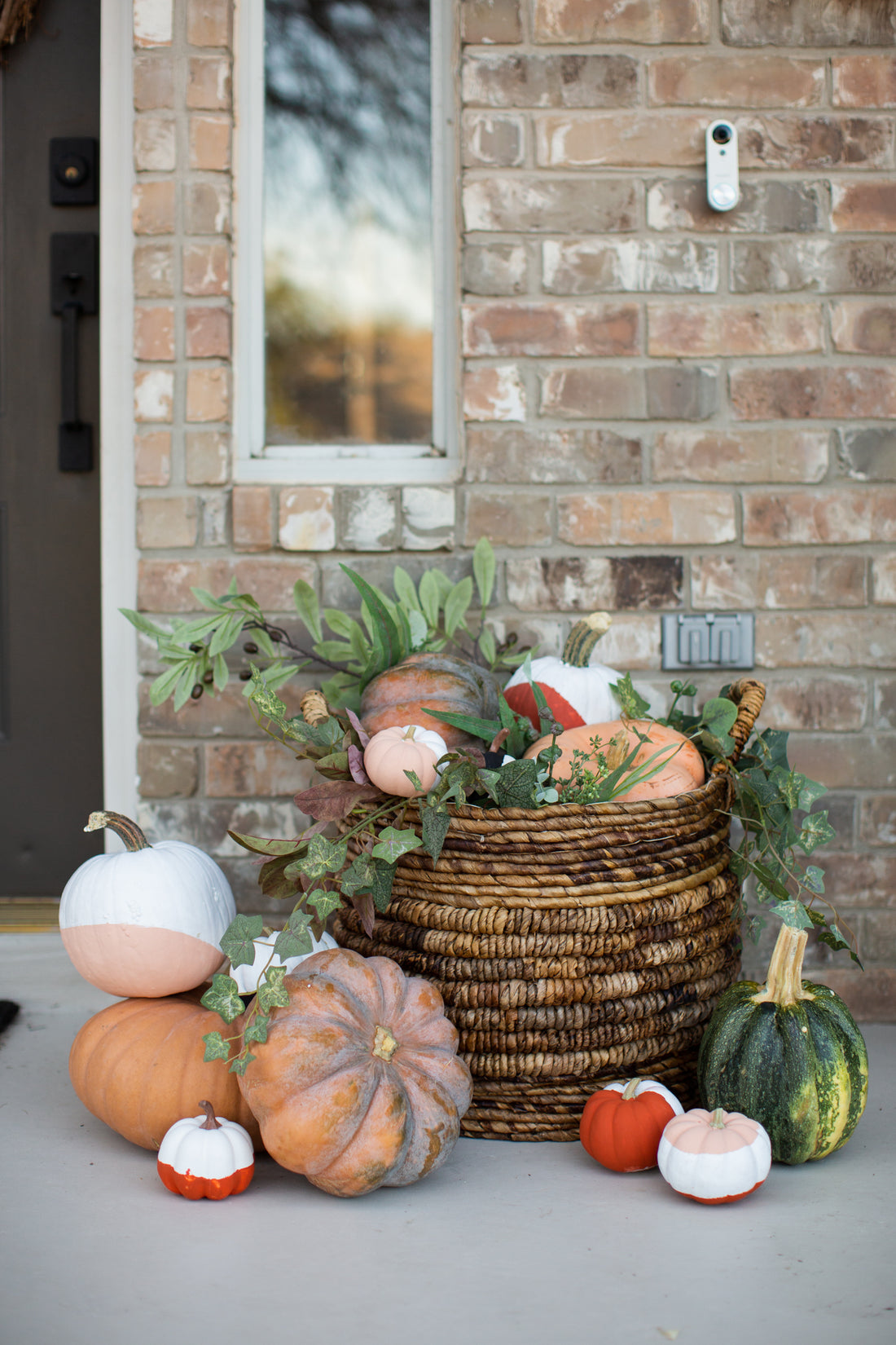 Fall Pumpkins & Greenery Basket Decor