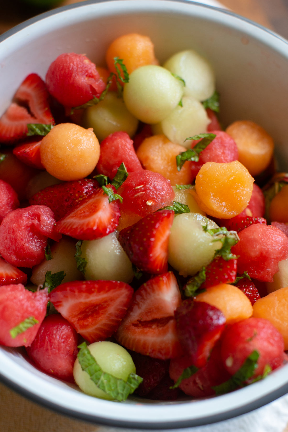 Melon + Strawberry Salad with Mint + Lime