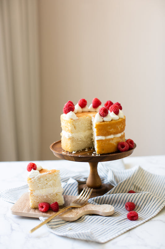 Classic Vanilla Cake with Fresh Raspberries