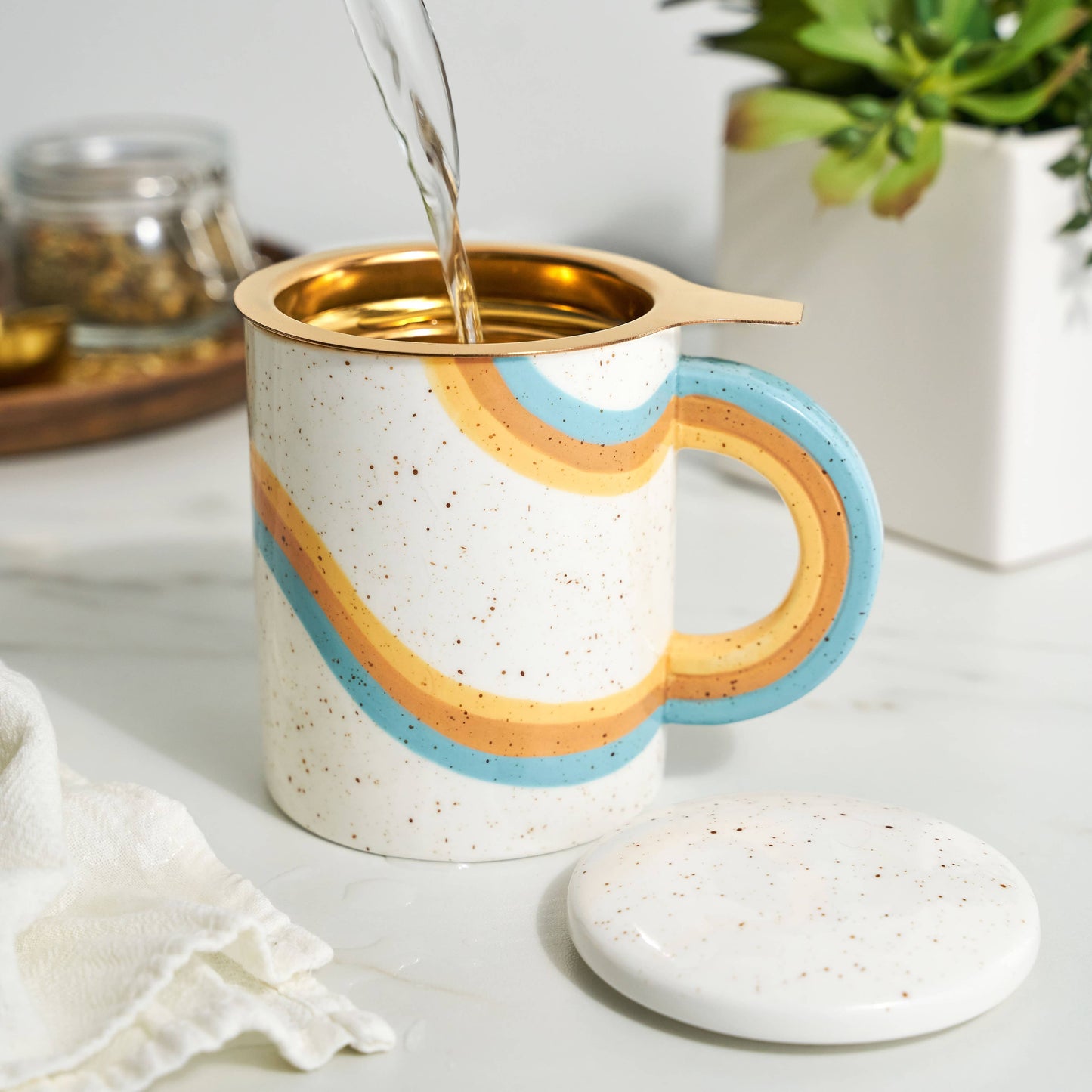 Everlee Speckled Ceramic Mug w/ Tea Infuser & Lid