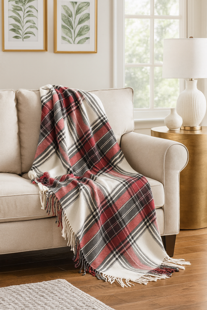 Classic Holiday Plaid Throw Blanket