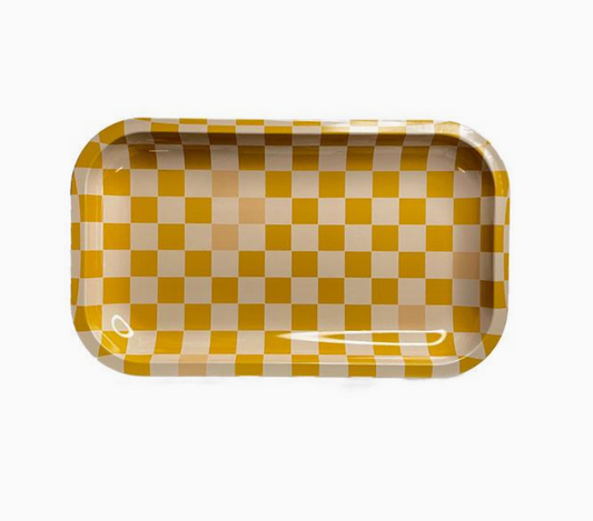 Yellow Check Metal Tray