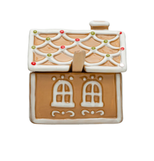 Gingerbread House Sugar Pot with Wooden Spoon