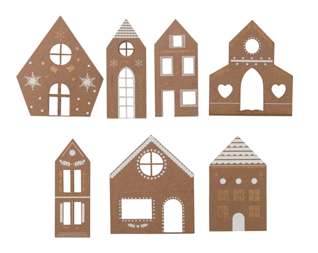 Cardboard Gingerbread House Village, Boxed Set of 7