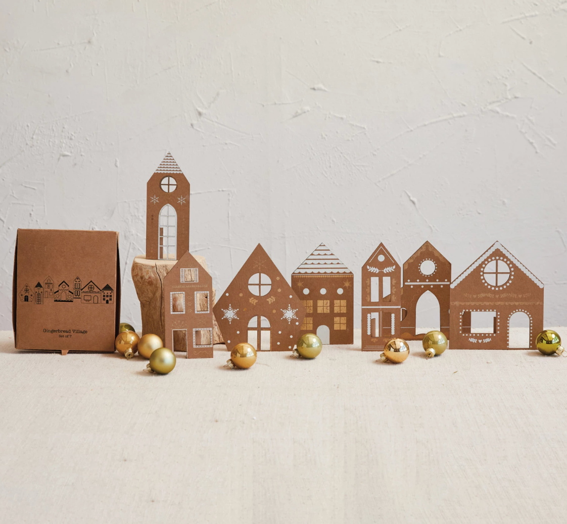 Cardboard Gingerbread House Village, Boxed Set of 7