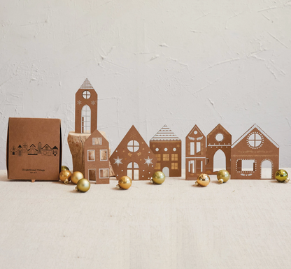 Cardboard Gingerbread House Village, Boxed Set of 7