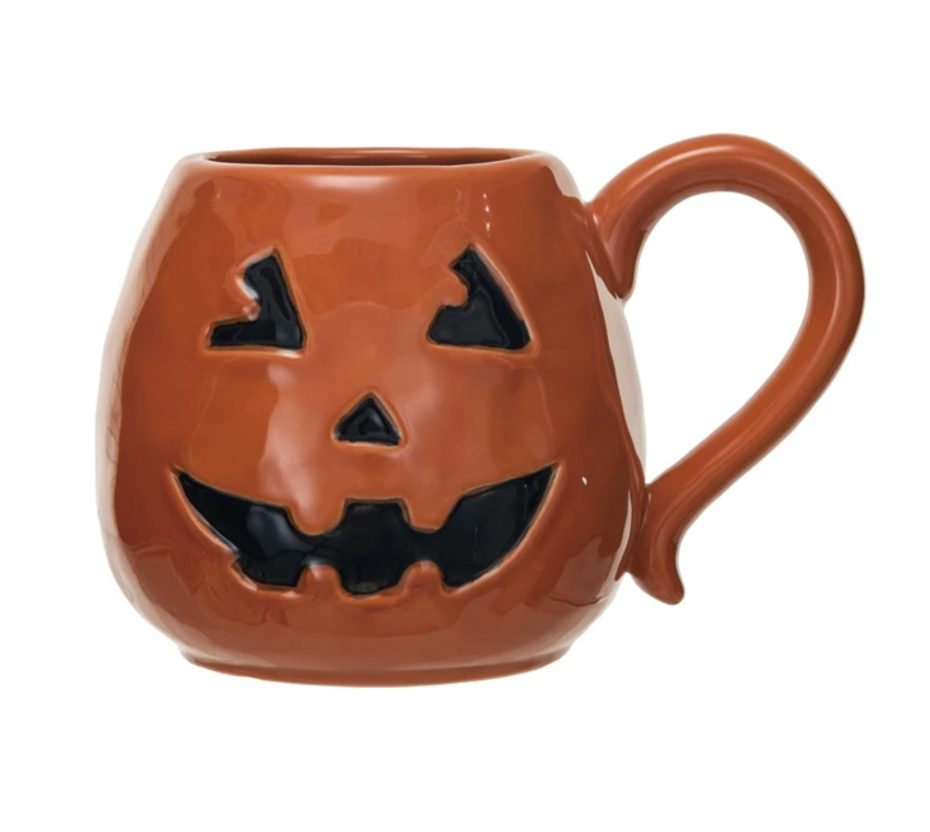 IMPERFECT Stoneware Jack-O-Lantern Shaped Halloween Mug