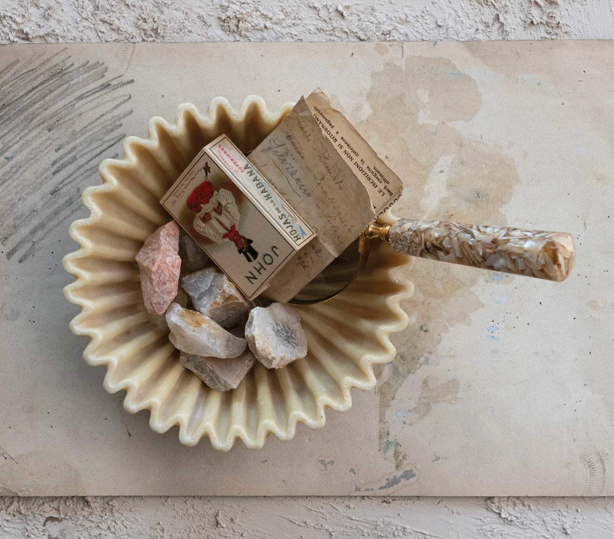 Fluted Cream Resin Bowl