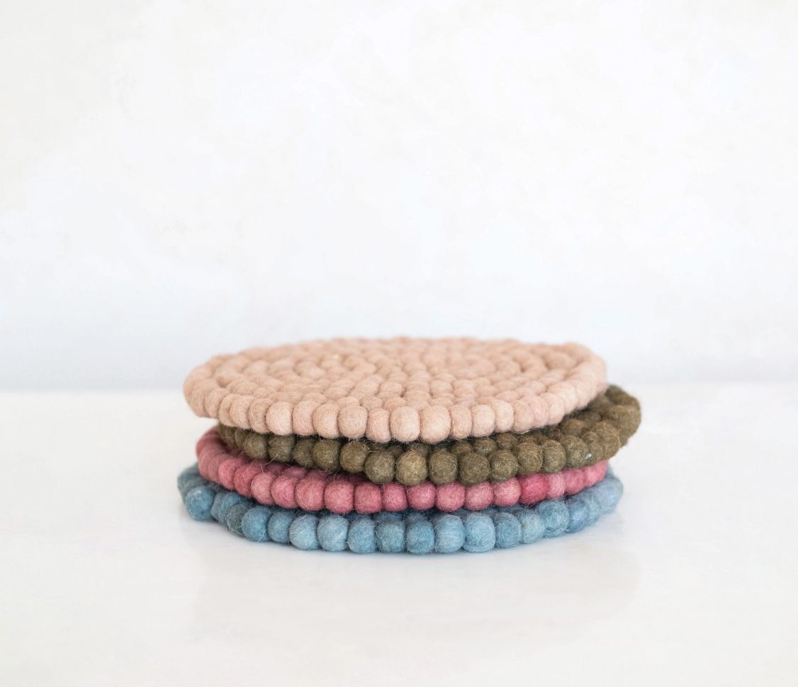 Wool Felt Ball Trivet, 4 Colors