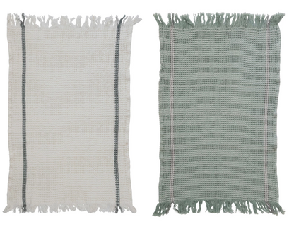 Woven cotton tea towel with fringe