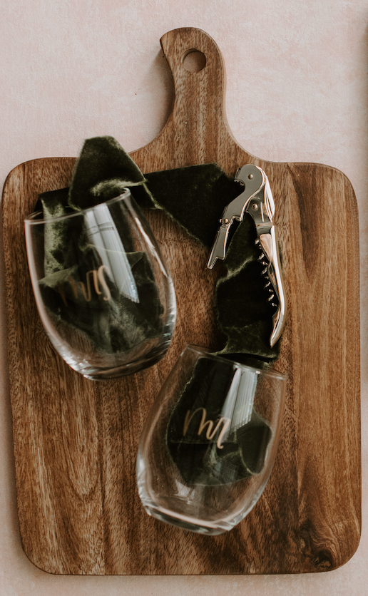 Mr. and Mrs. Stemless Wine Glass Set