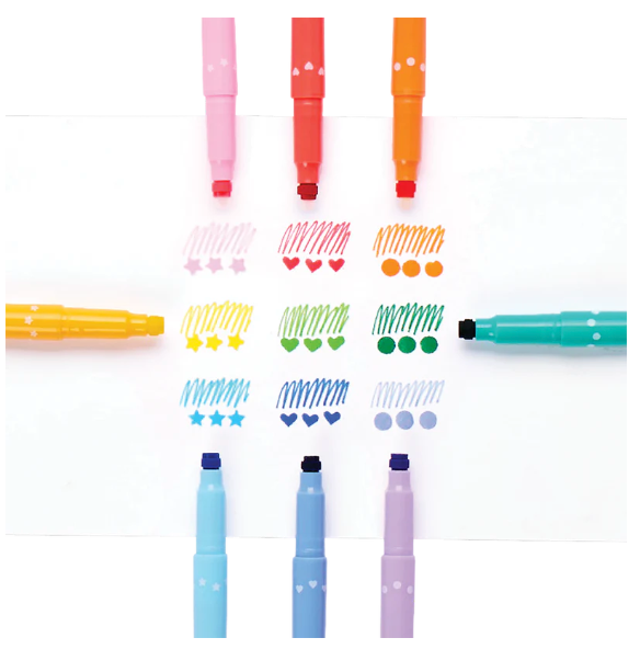 Confetti Stamp: Double-Ended Markers - Set of 9