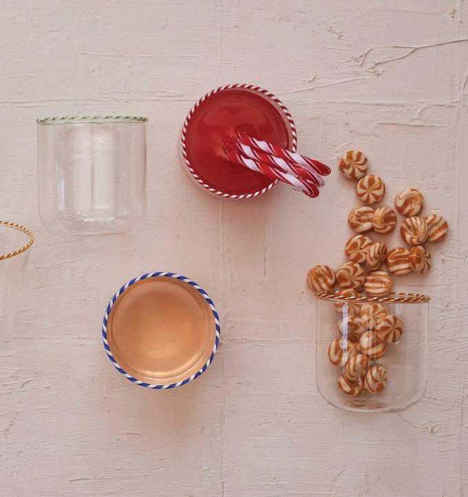 Striped Rim Drinking Glass, 4 Colors