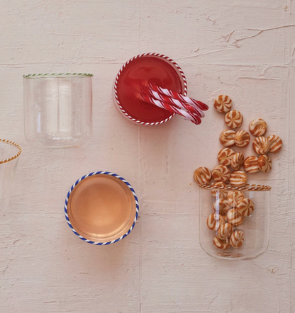 Striped Rim Drinking Glass, 4 Colors