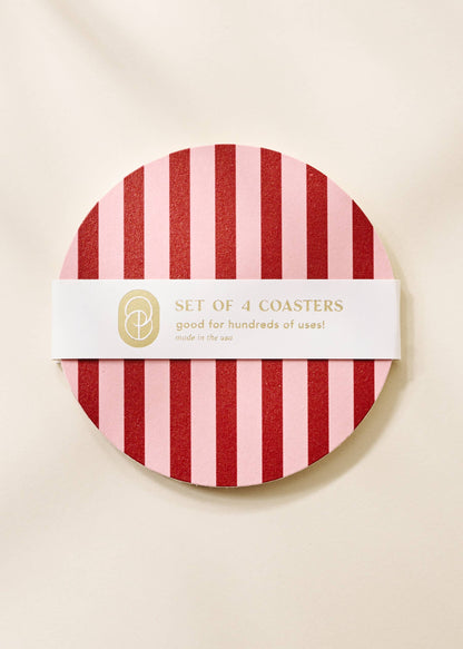 Pink and Red Striped Coasters - Set of 4