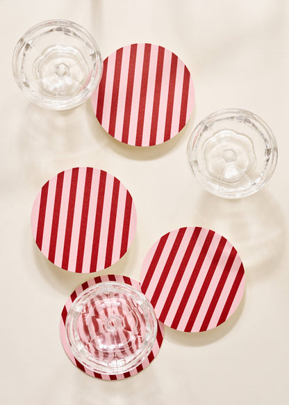 Pink and Red Striped Coasters - Set of 4