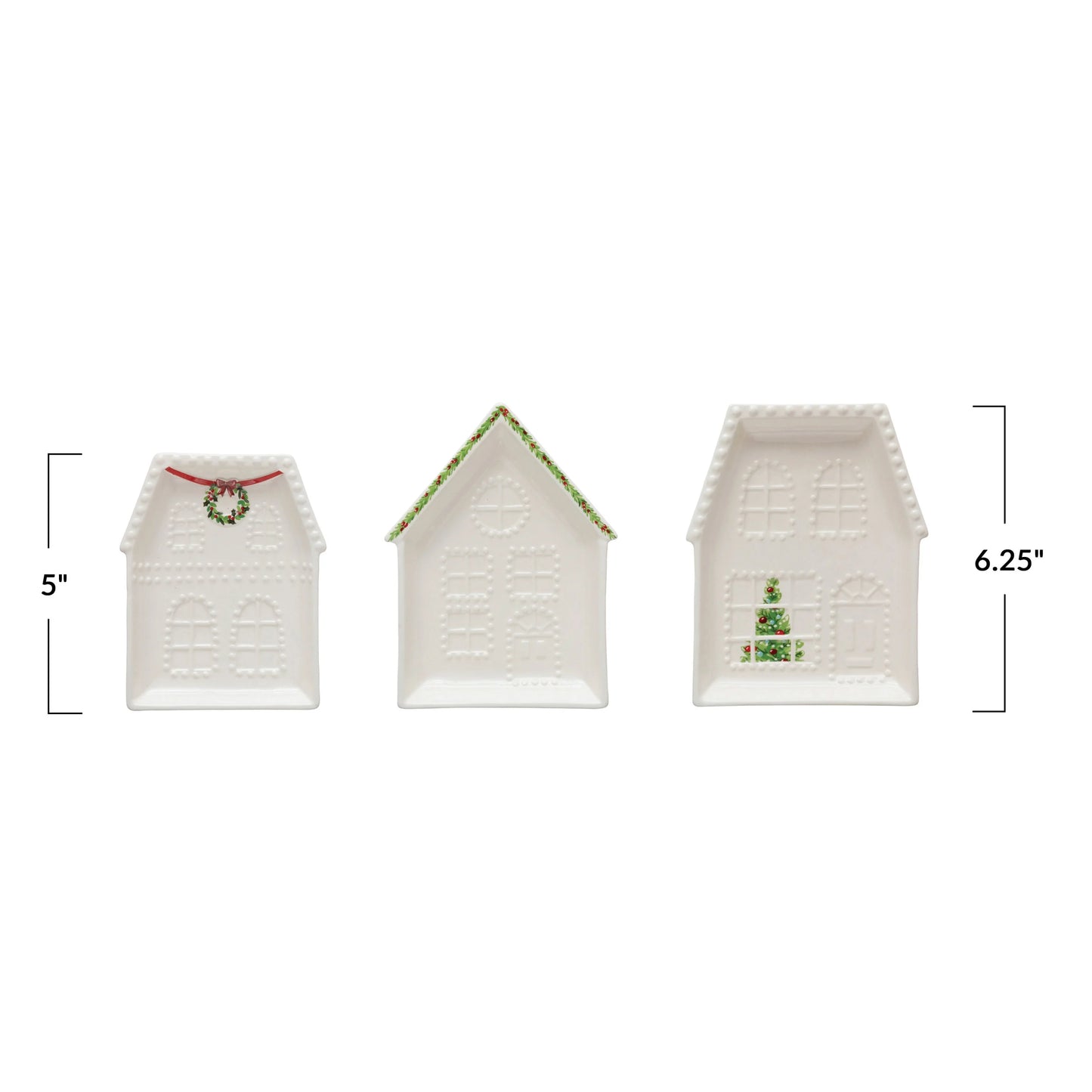 Embossed Stoneware Mini Christmas House Plate, Set of 3