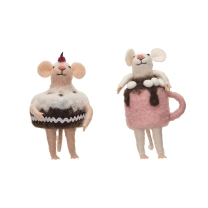 Handmade Wool Felt Mouse in Cake/Mug Outfit, 2 Styles