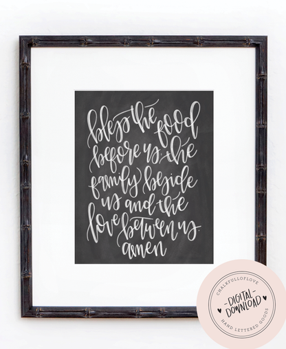 Bless the food before us Prayer Print - INSTANT DOWNLOAD - Chalkfulloflove