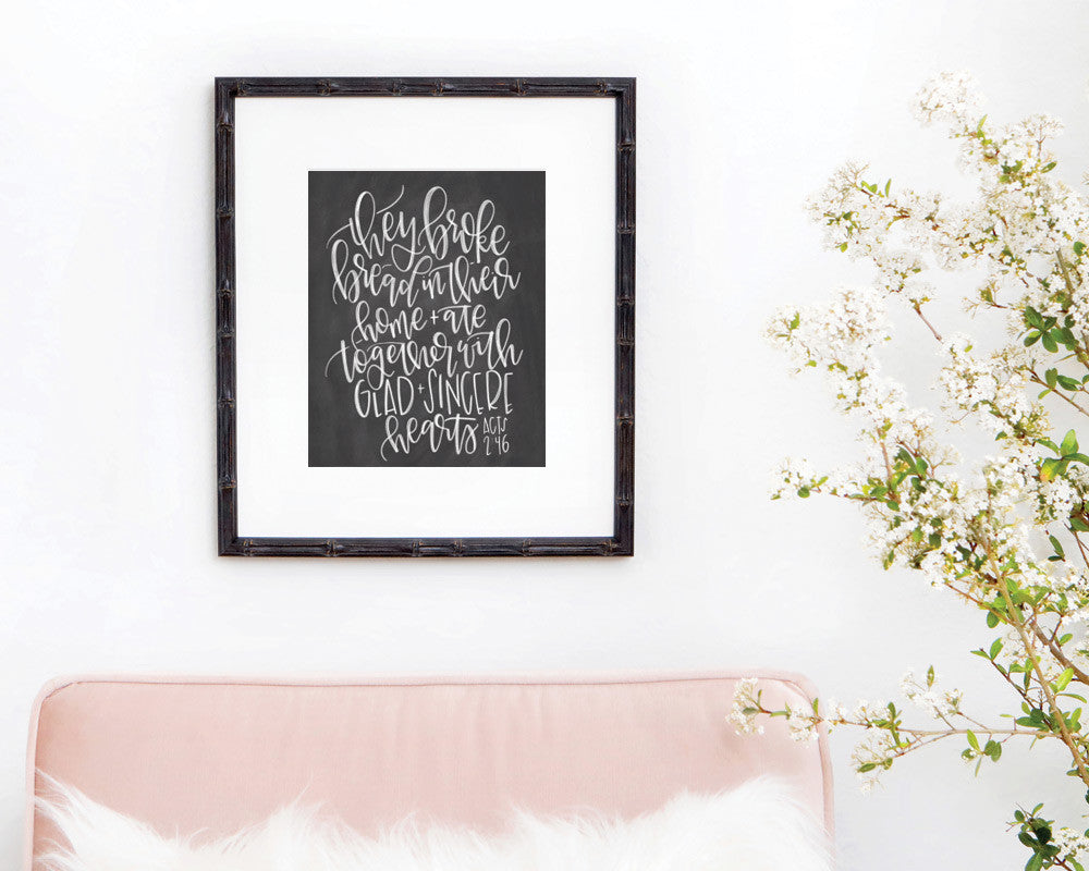 Acts 2:46 Chalkboard Print - INSTANT DOWNLOAD - Chalkfulloflove